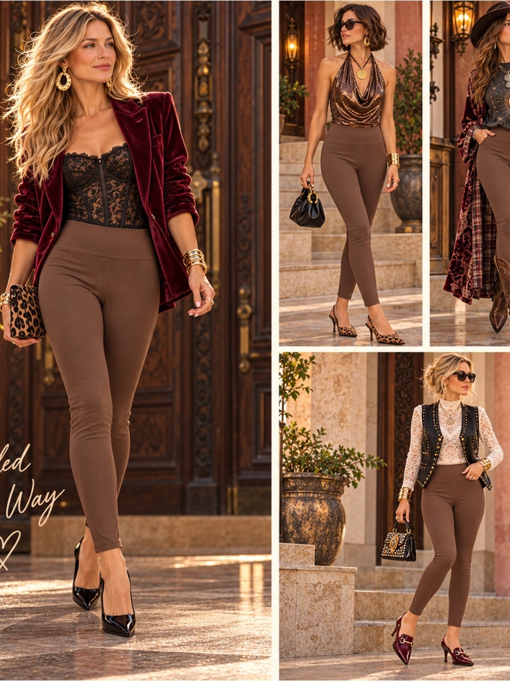 Sleek High-Waist Ponte Leggings — Brown
